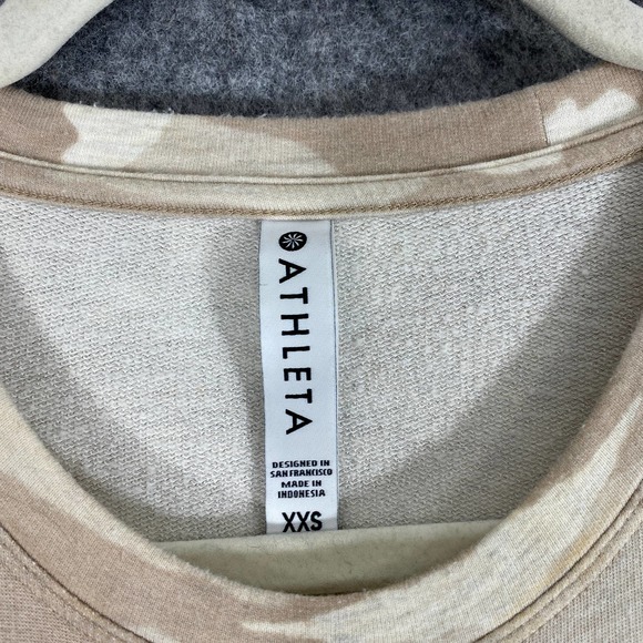 Athleta Camo Pullover XXS Cream Tan Sweatshirt Crew Neck Balance Long Sleeve - Picture 6 of 9